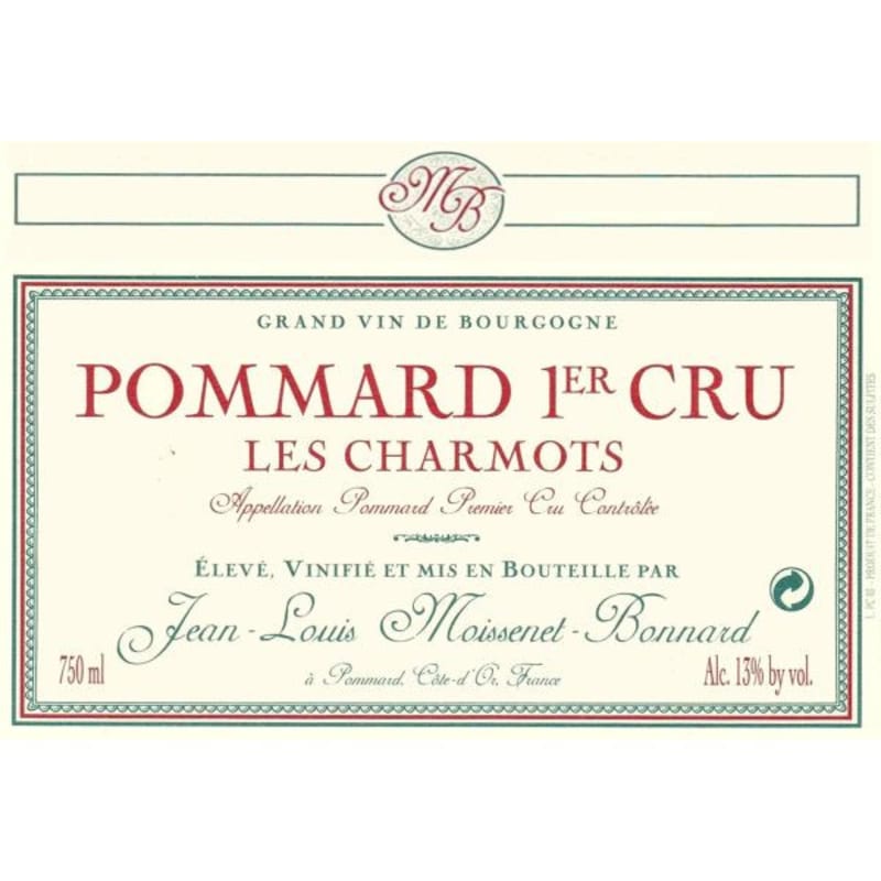 Domaine Moissenet Bonnard Pommard Les Charmots Premier Cru 2010 Front Label