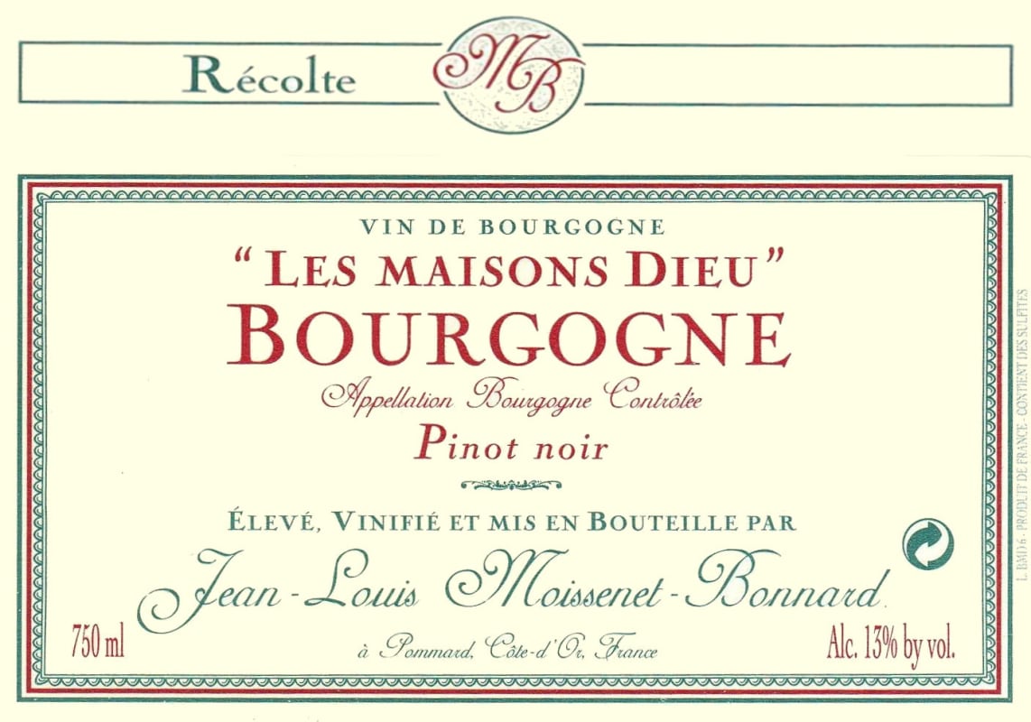 Domaine Moissenet Bonnard Bourgogne Les Maisons Dieu Pinot Noir 2008 Front Label