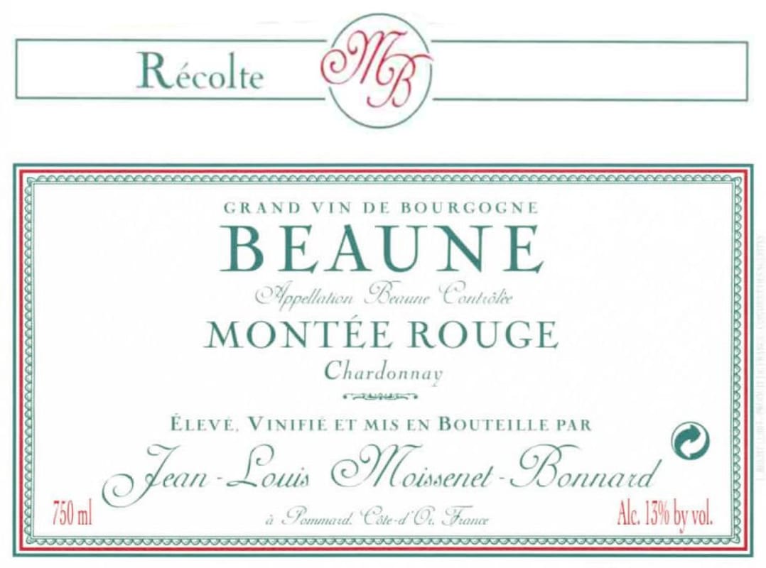 Domaine Moissenet Bonnard Beaune Montee Rouge Chardonnay 2014 Front Label