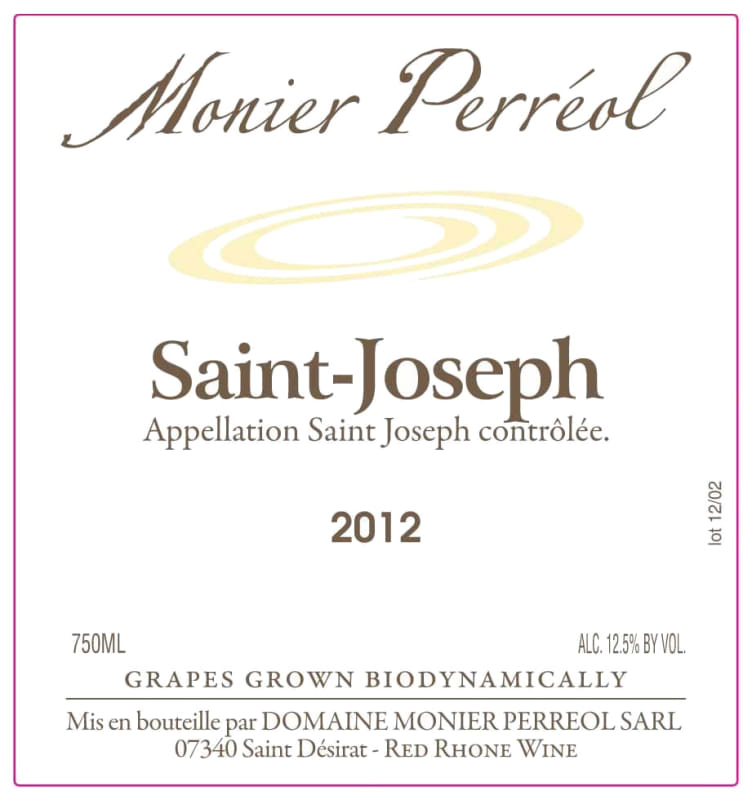 Domaine Monier Perreol Saint-Joseph 2012 Front Label