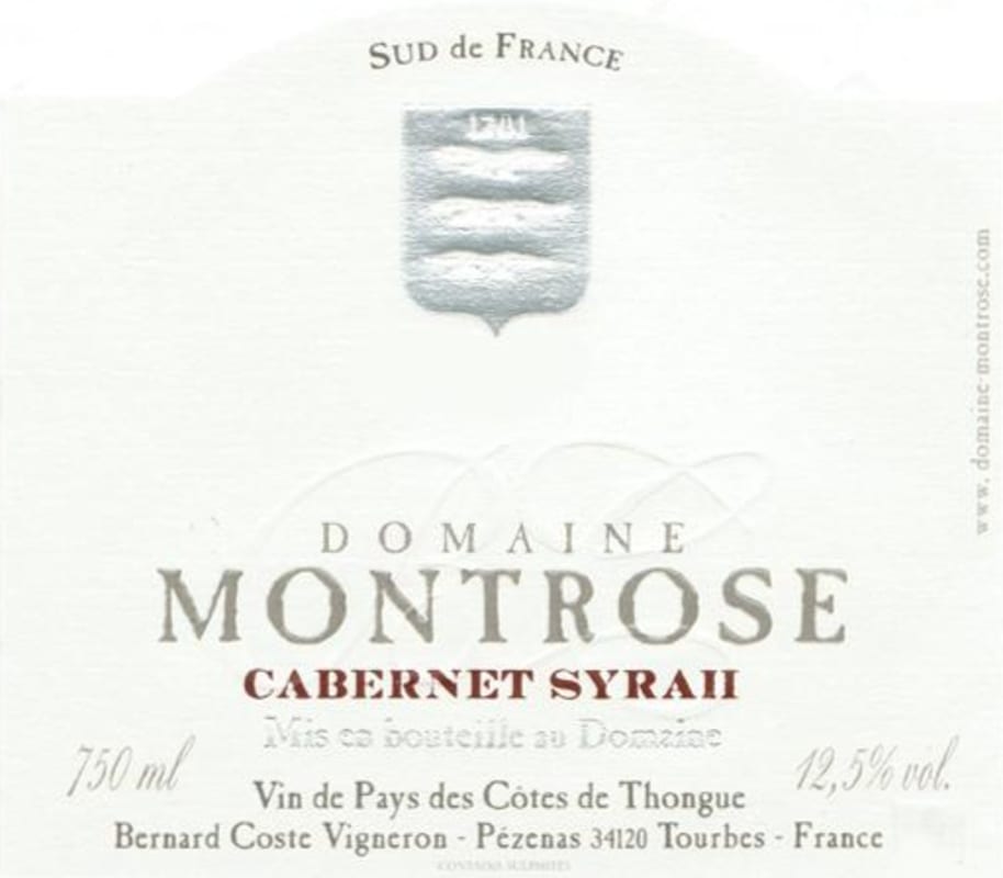 Domaine Montrose Cabernet Sauvignon Syrah 2012 Front Label