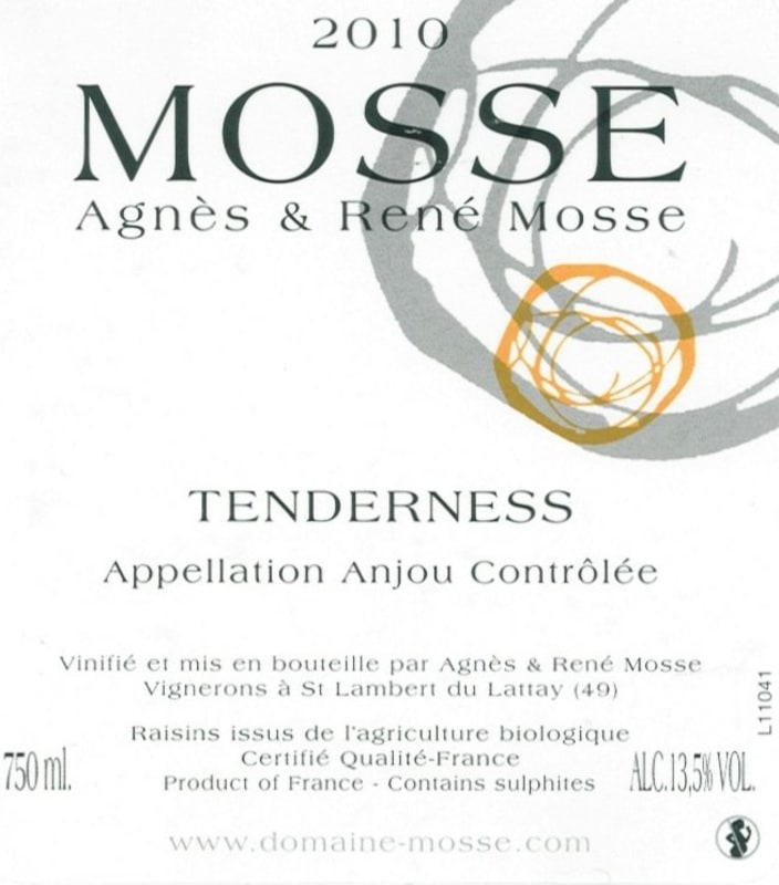 Domaine Mosse Anjou Tenderness Blanc 2010 Front Label