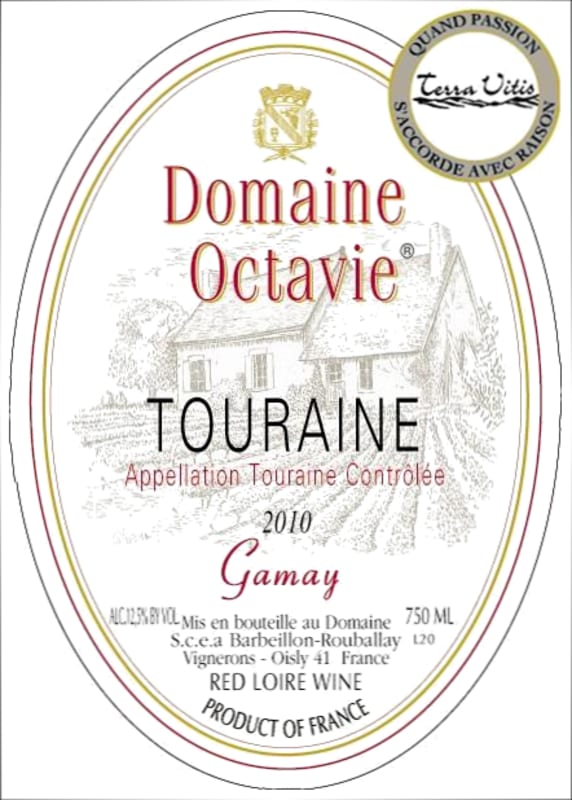 Domaine Octavie Touraine Gamay 2010 Front Label