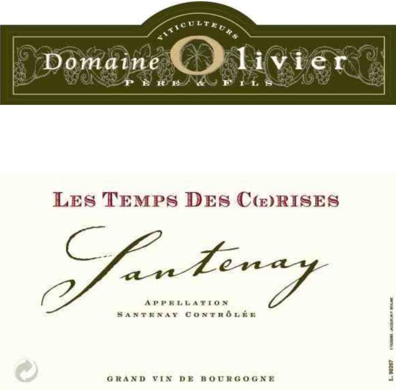 Domaine Olivier Santenay Les Temps des Cerises 2012 Front Label
