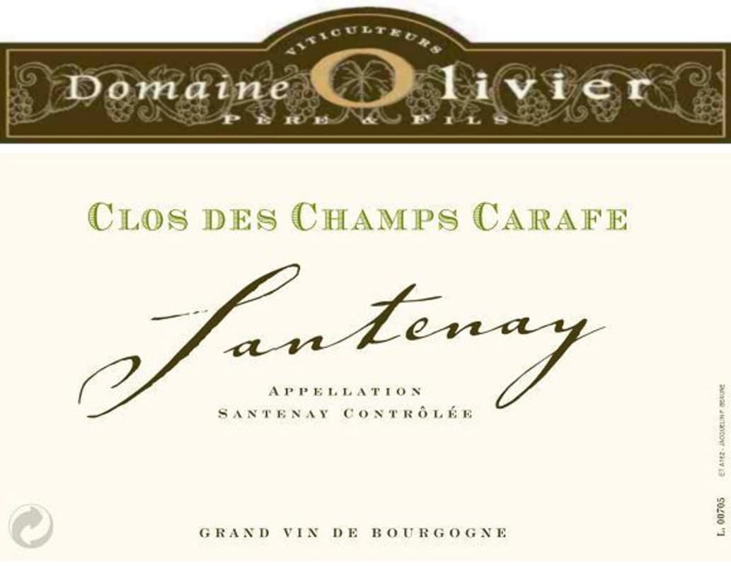 Domaine Olivier Santenay Clos des Champs Carafe 2008 Front Label