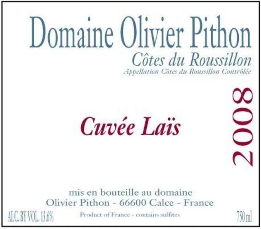 Domaine Olivier Pithon Cotes du Roussillon Cuvee Lais 2008 Front Label
