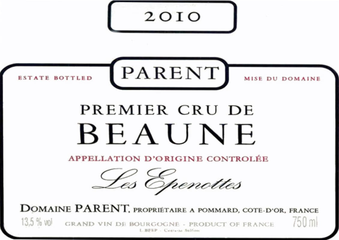 Domaine Parent-Bourgogne Beaune Les Epenottes Premier Cru 2010 Front Label
