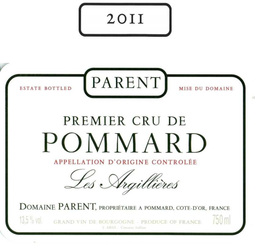Domaine Parent-Bourgogne Pommard Les Argillieres Premier Cru 2011 Front Label