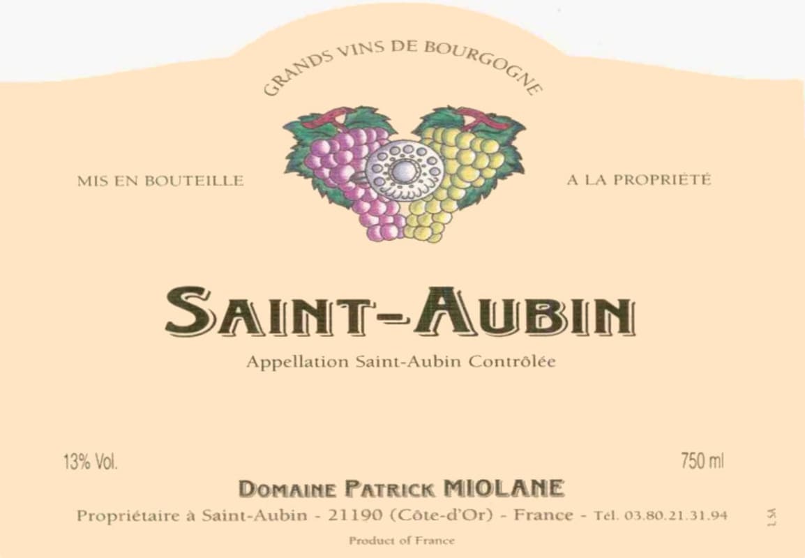 Domaine Patrick Miolane Saint-Aubin 2002 Front Label
