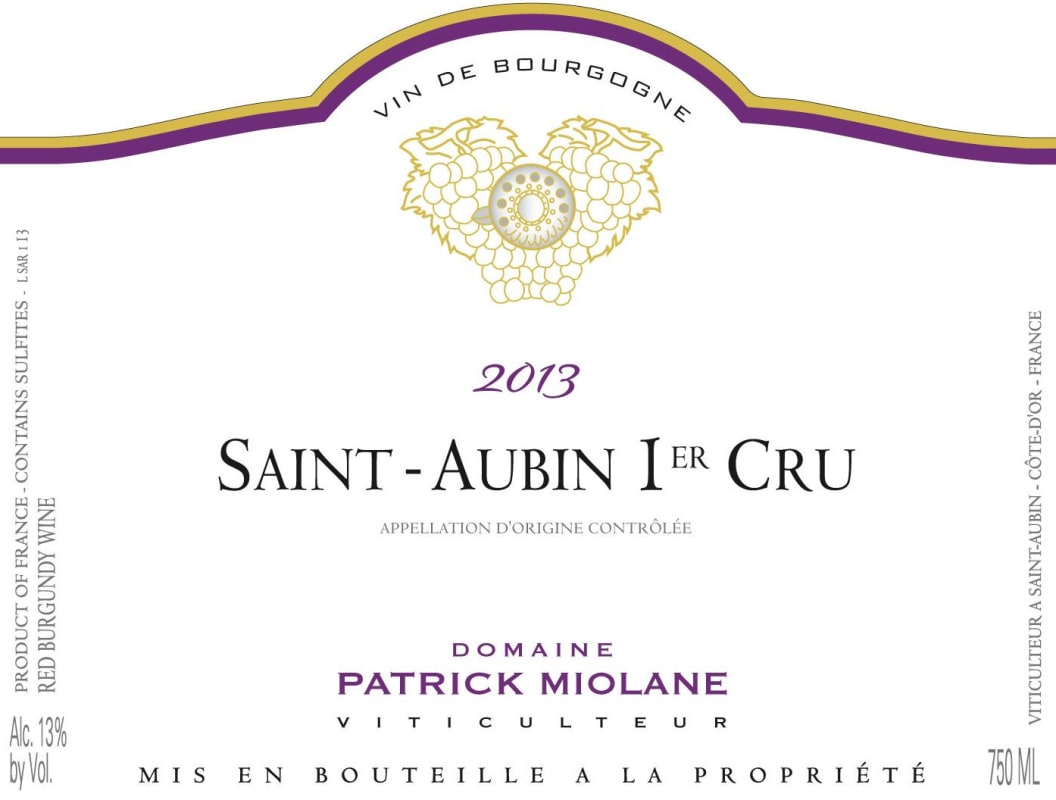Domaine Patrick Miolane Saint-Aubin Premier Cru 2013 Front Label