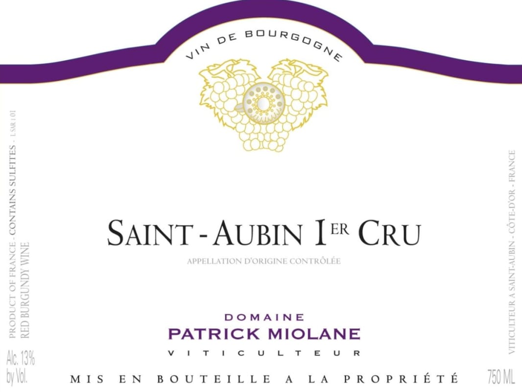 Domaine Patrick Miolane Saint-Aubin Premier Cru 2012 Front Label