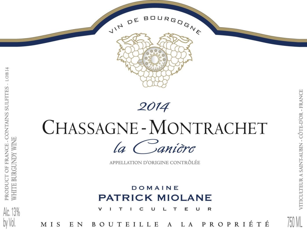 Domaine Patrick Miolane Chassagne-Montrachet La Caniere 2014 Front Label