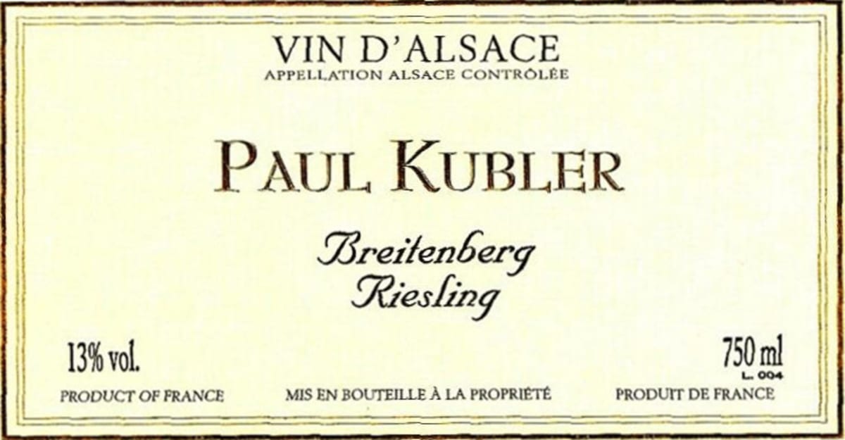 Domaine Paul Kubler Breitenberg Riesling 2012 Front Label
