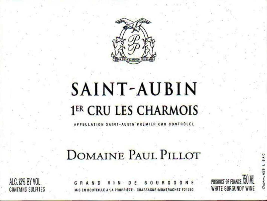 Domaine Paul Pillot Saint-Aubin Les Charmois Premier CRU 2013 Front Label