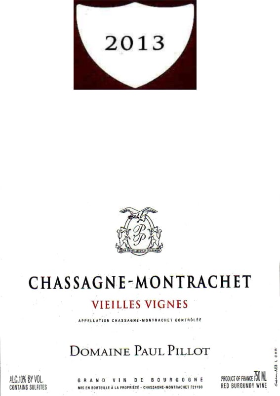 Domaine Paul Pillot Chassagne-Montrachet Vieilles Vignes 2013 Front Label