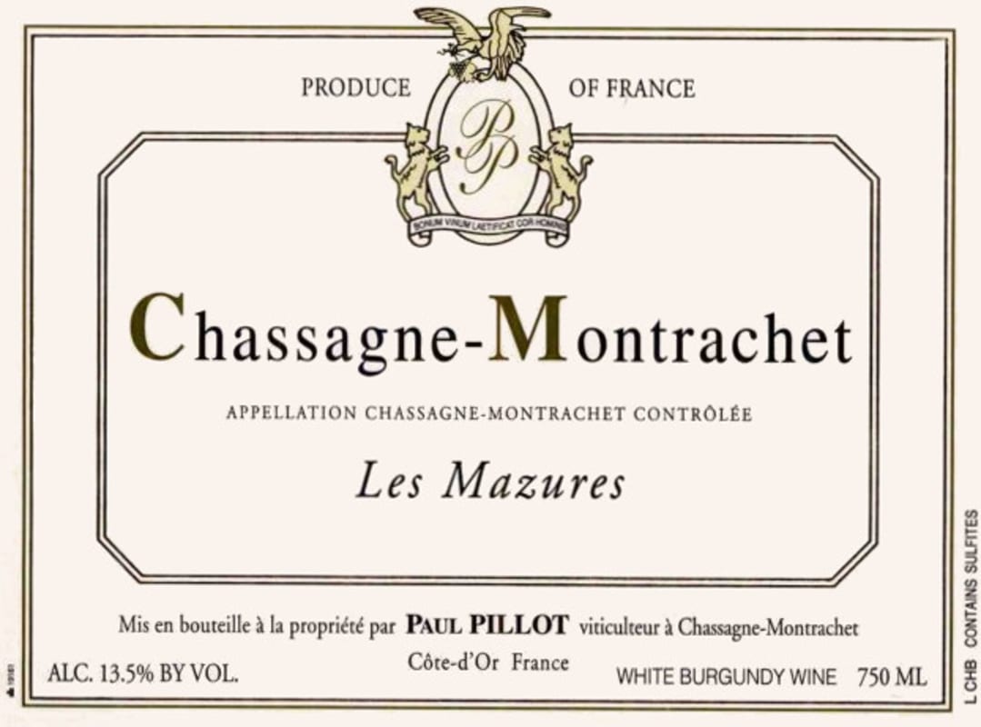 Domaine Paul Pillot Chassagne-Montrachet Les Mazures 2013 Front Label