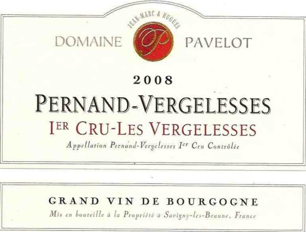 Domaine Pavelot Pernand-Vergelesses Les Vergelesses Premier CRU 2008 Front Label
