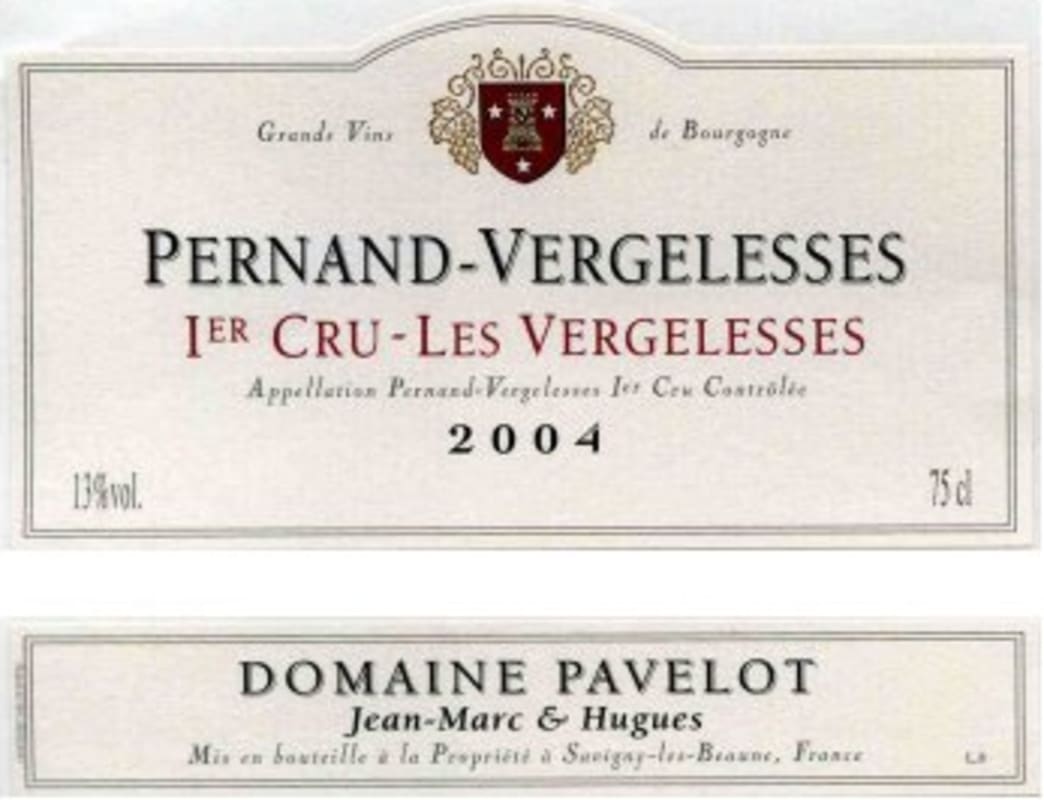 Domaine Pavelot Pernand-Vergelesses Les Vergelesses Premier CRU 2004 Front Label