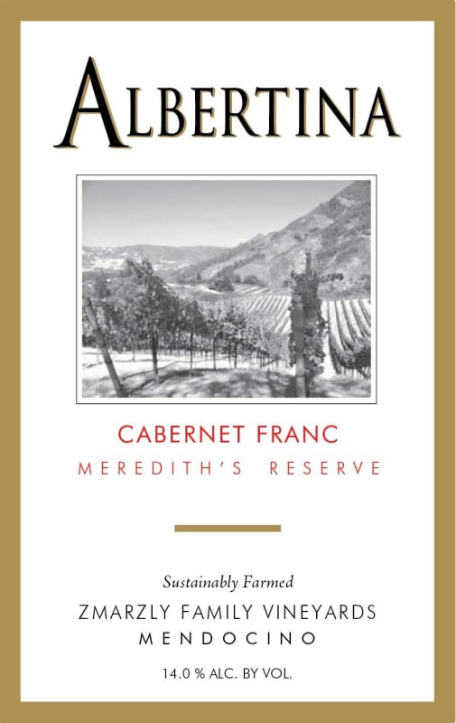 Albertina Wine Cellars Zmarzly Family Vineyards Meredith's Reserve Cabernet Franc 2013 Front Label