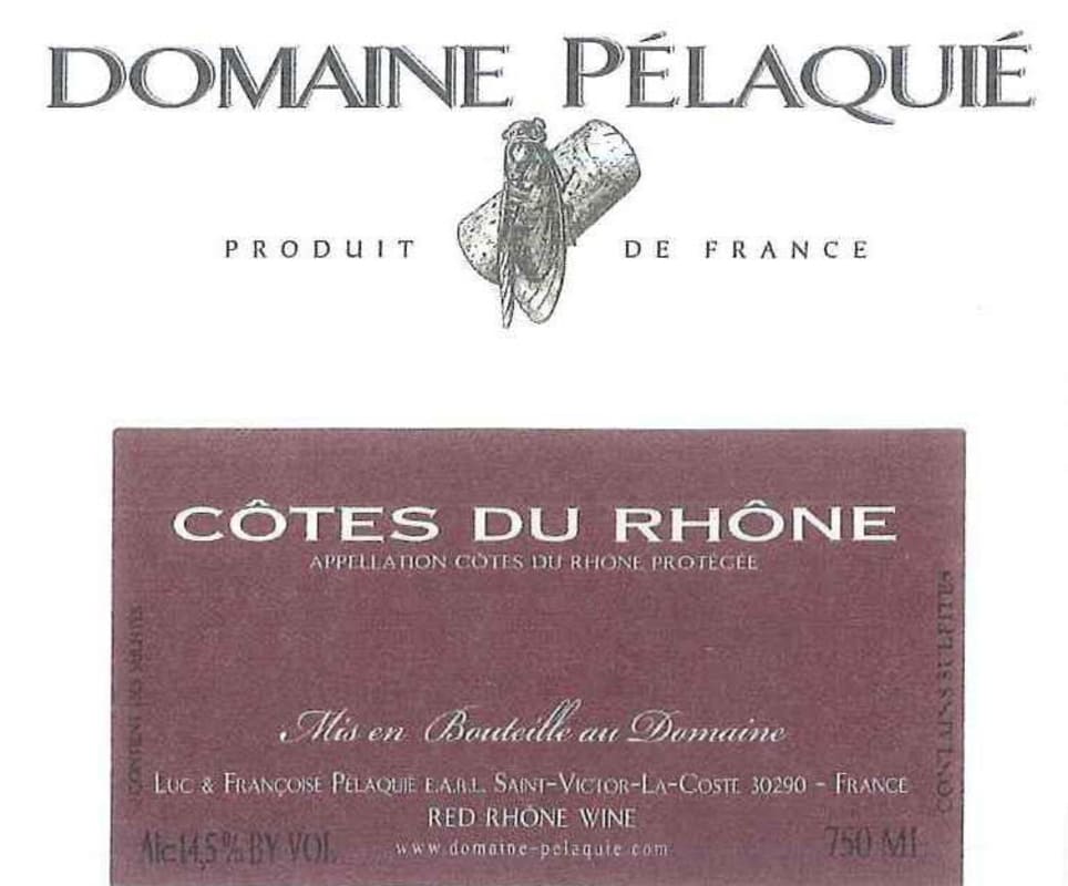 Domaine Pelaquie Cotes du Rhone 2013 Front Label