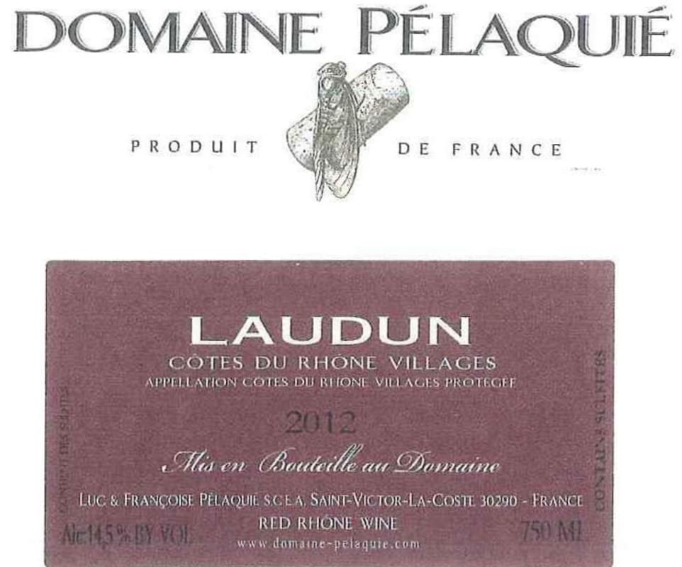 Domaine Pelaquie Cotes du Rhone Villages Laudun 2012 Front Label