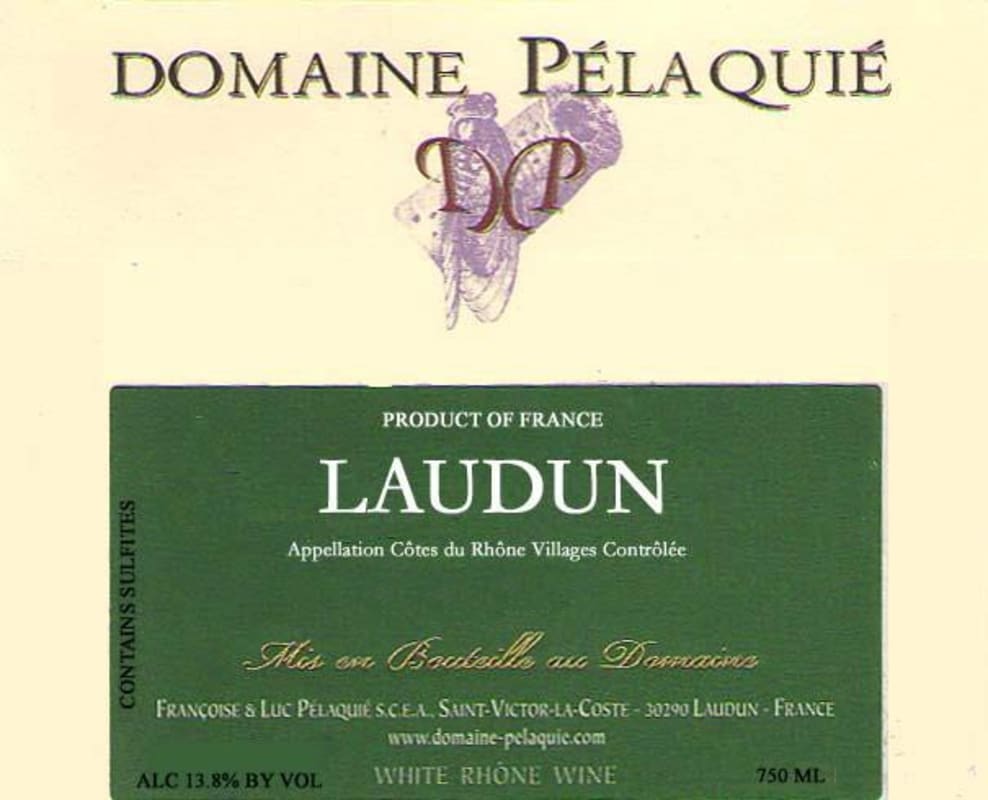 Domaine Pelaquie Cotes du Rhone Villages Laudun Blanc 2014 Front Label