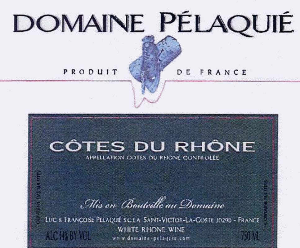 Domaine Pelaquie Cotes du Rhone Blanc 2014 Front Label