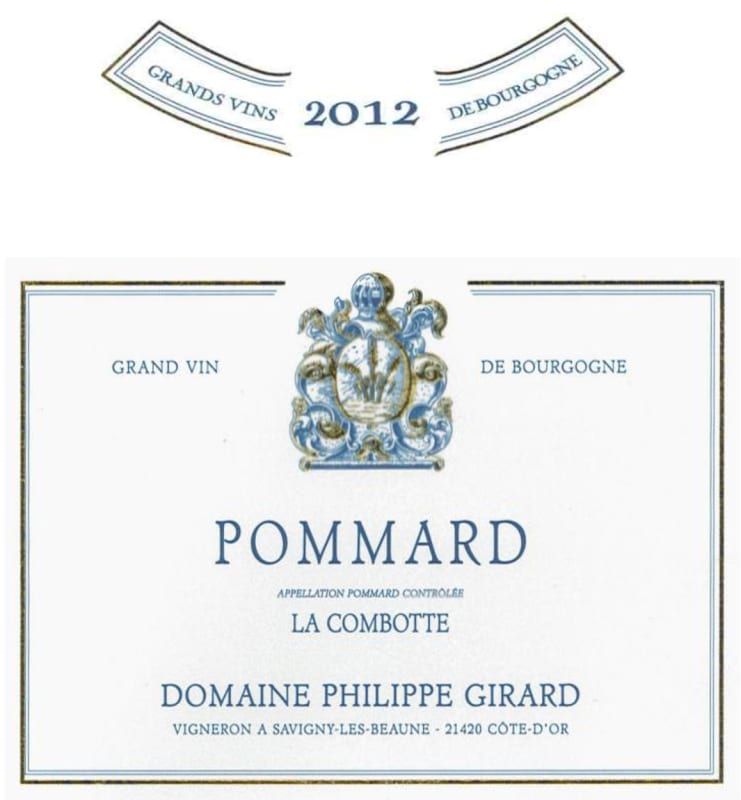 Domaine Philippe Girard Pommard La Combotte 2012 Front Label