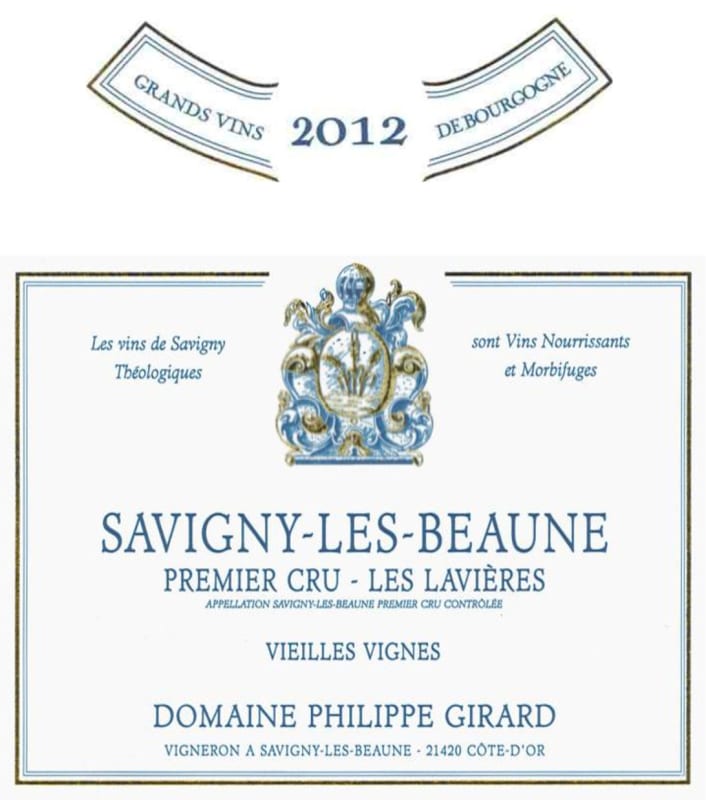 Domaine Philippe Girard Savigny-les-Beaune Les Lavieres Premier Cru 2012 Front Label