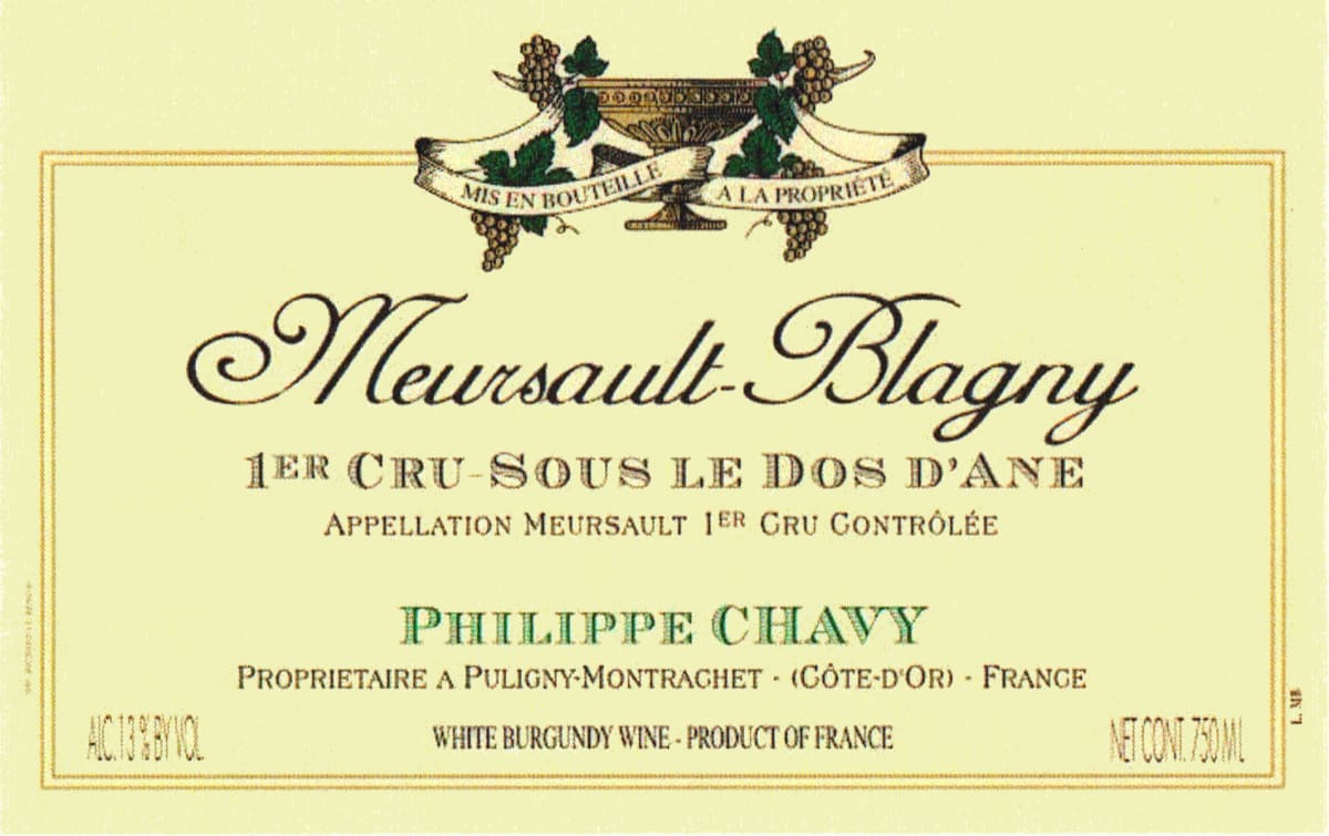 Domaine Phillipe Chavy Meursault Blagny Sous le Dos d'Ane Premier Cru 2009 Front Label