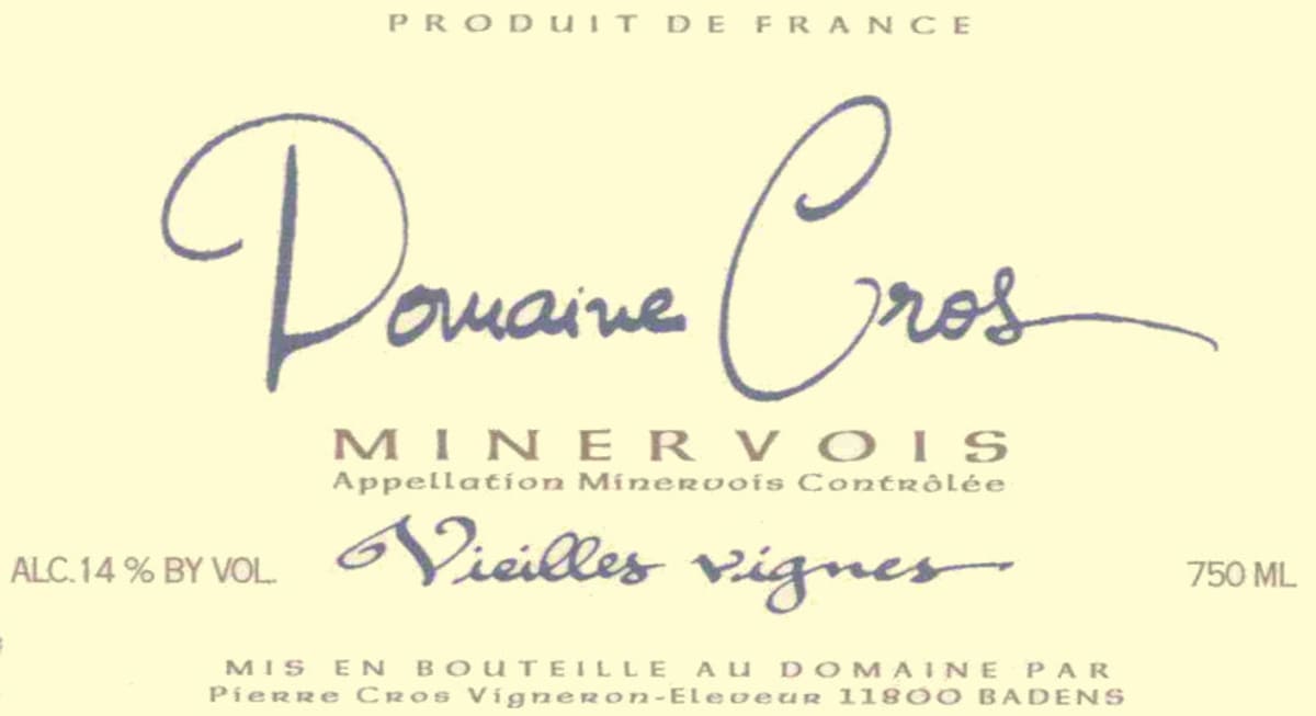 Domaine Pierre Cros Minervois Vieilles Vignes 2015 Front Label