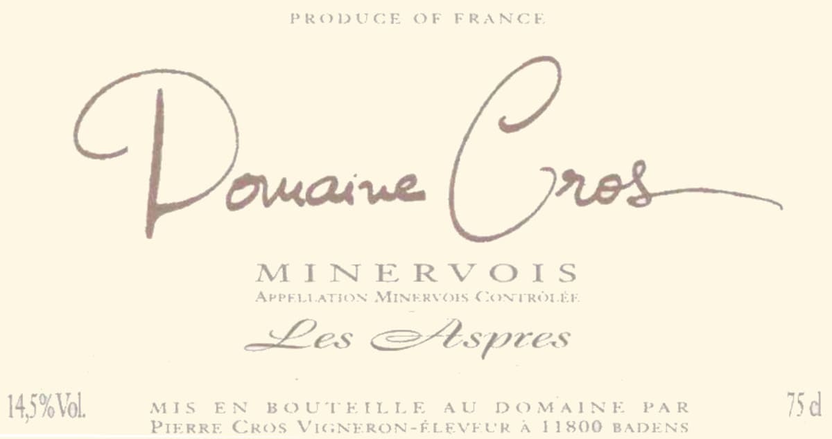 Domaine Pierre Cros Minervois Les Aspres 2013 Front Label