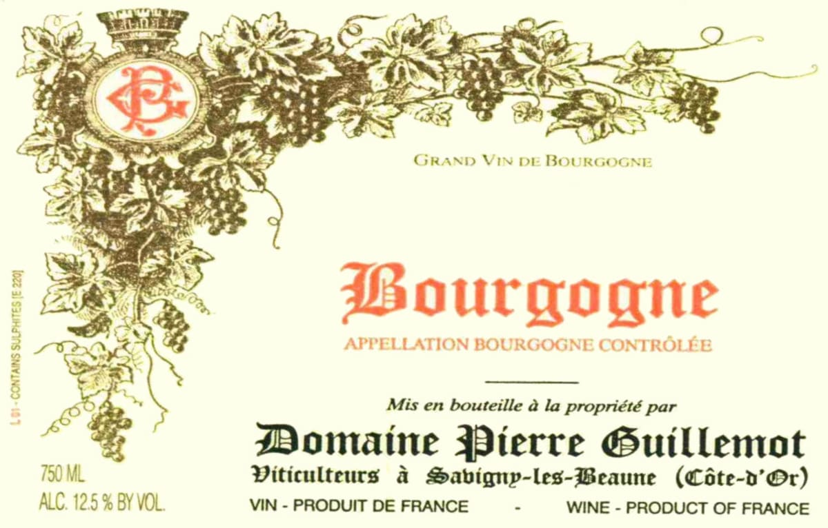 Domaine Pierre Guillemot Bourgogne Rouge 2012 Front Label