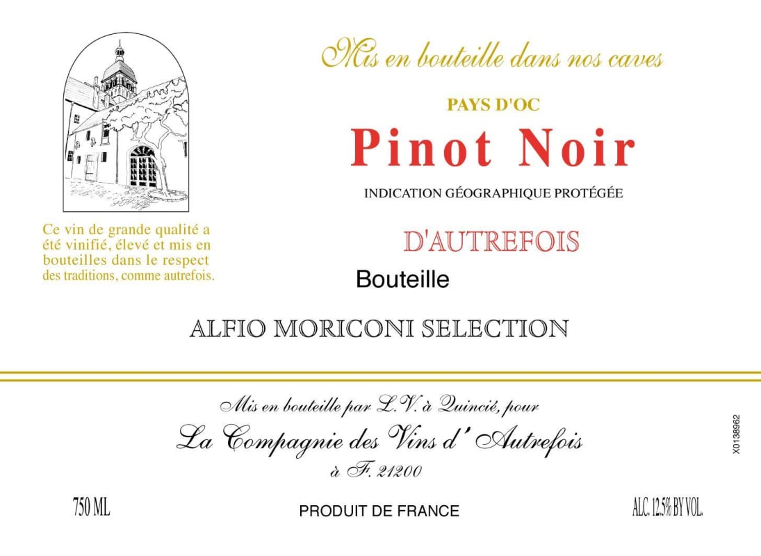 Alfio Moriconi Selection D'Autrefois Pinot Noir 2014 Front Label