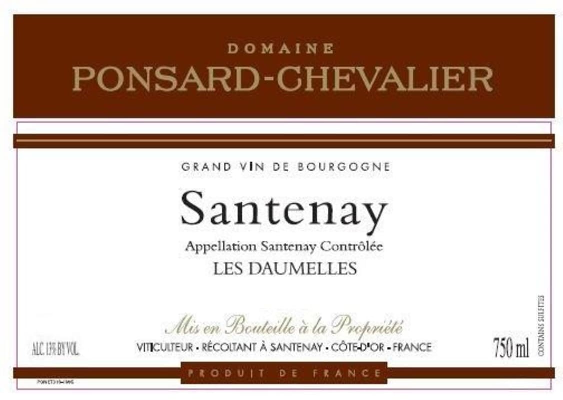Domaine Ponsard Chevalier Santenay Les Daumelles Blanc 2013 Front Label
