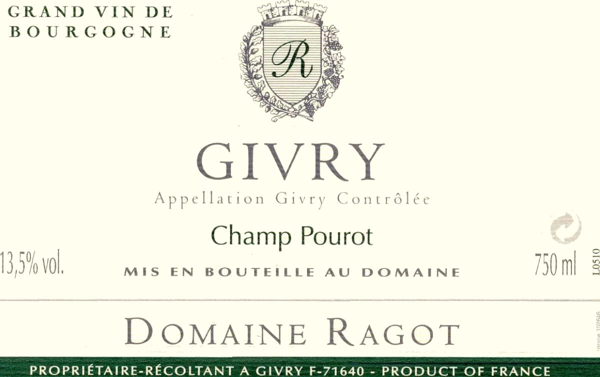 Domaine Ragot Givry Champ Pourot 2013 Front Label