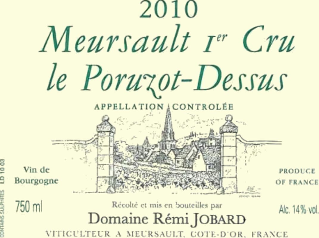 Domaine Remi Jobard Meursault Le Poruzot-Dessus Premier Cru 2010 Front Label