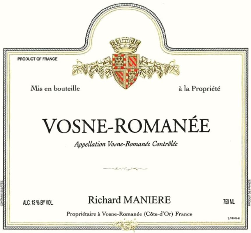 Domaine Richard Maniere Vosne-Romanee 2012 Front Label