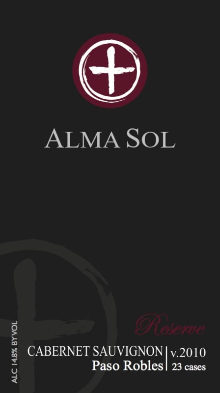 Alma Sol Winery Reserve Cabernet Sauvignon 2010 Front Label