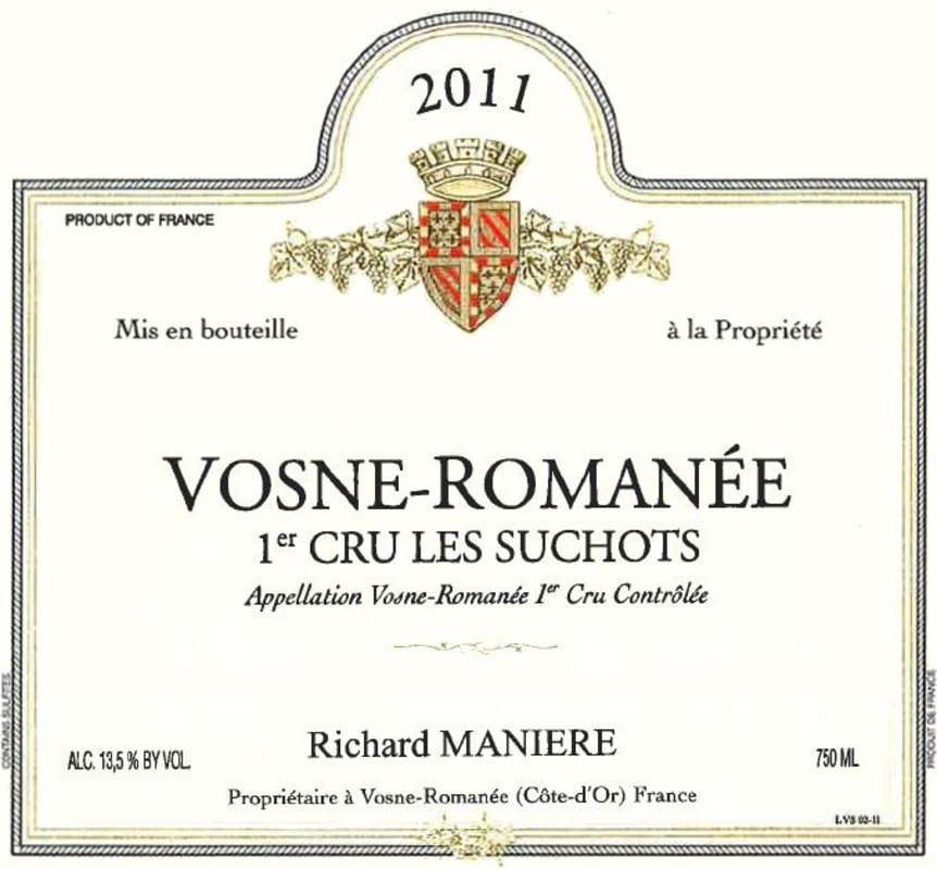 Domaine Richard Maniere Vosne-Romanee Les Suchots Premier Cru 2011 Front Label