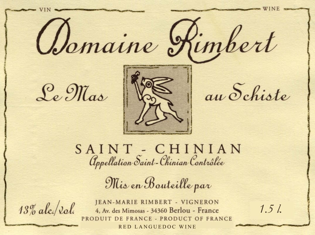 Domaine Rimbert Saint-Chinian Le Mas au Schiste 2012 Front Label