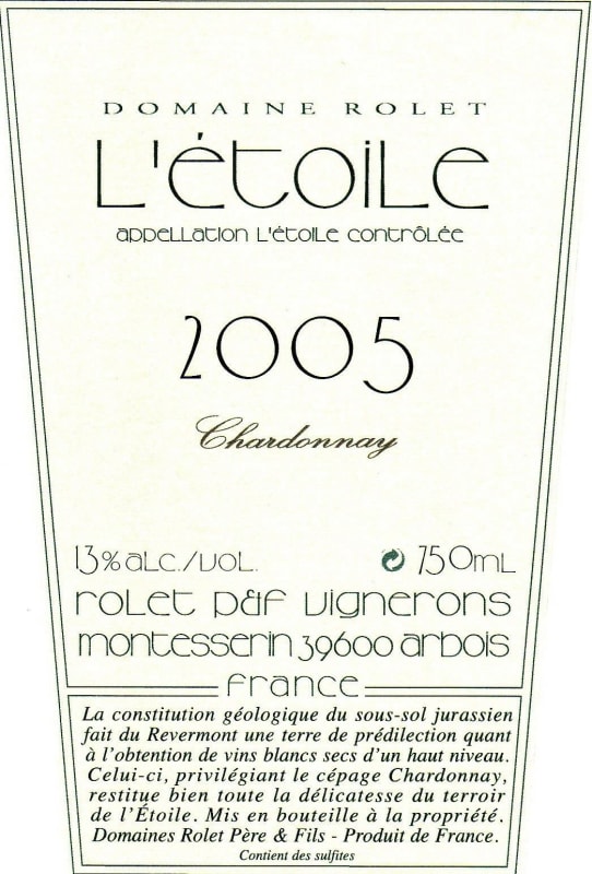 Domaine Rolet L'Etoile Chardonnay 2005 Front Label