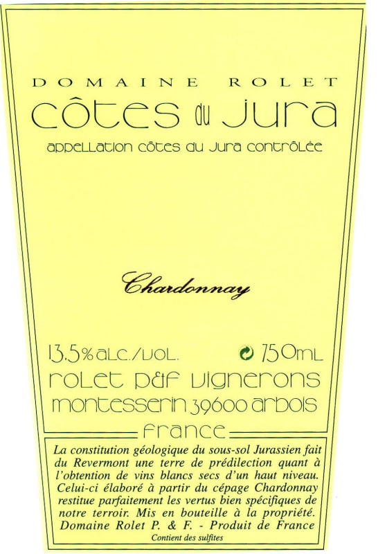 Domaine Rolet Cotes du Jura Chardonnay 2010 Front Label