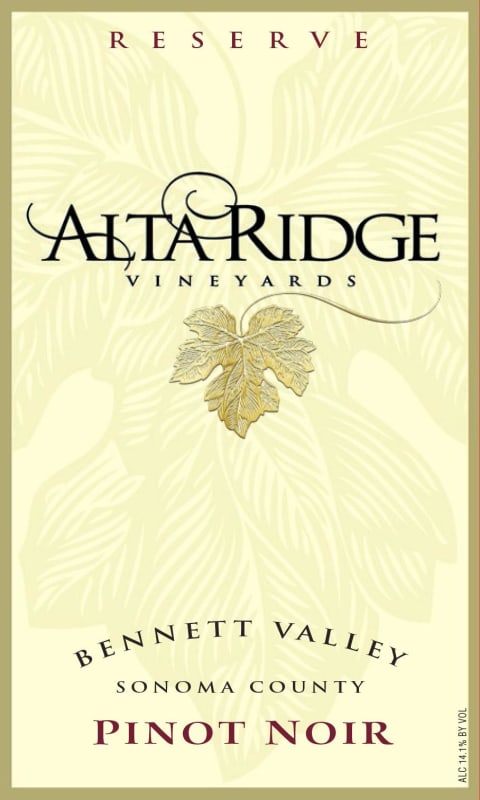 Alta Ridge Vineyards Pinot Noir 2012 Front Label