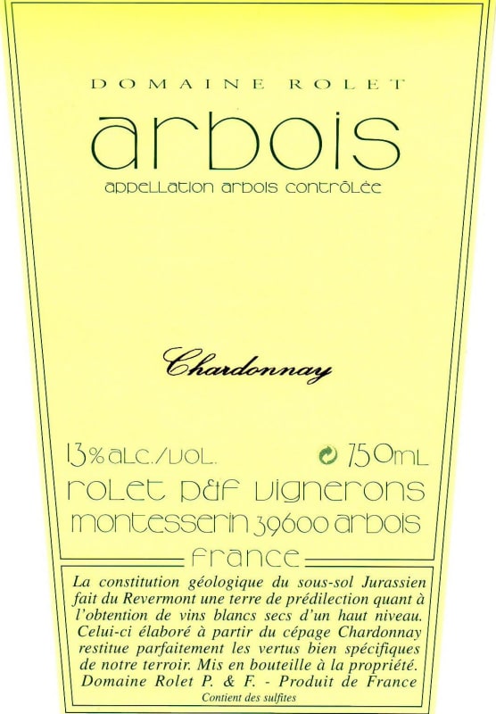 Domaine Rolet Arbois Blanc Chardonnay 2012 Front Label