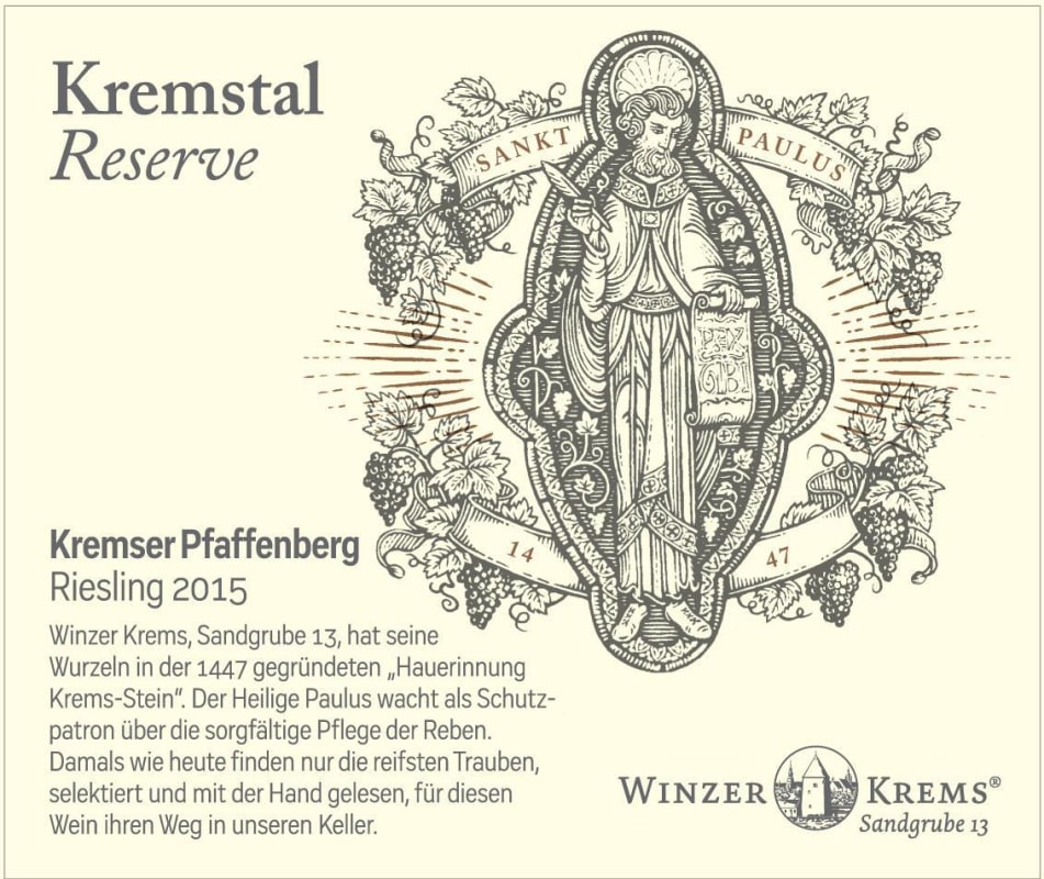 Winzer Krems Kremstal Reserve Riesling 2015 Front Label