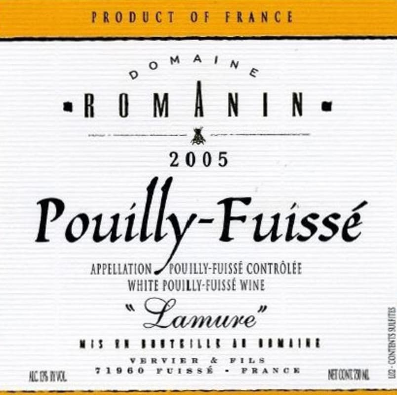 Domaine Romanin Pouilly-Fuisse Lamure 2005 Front Label