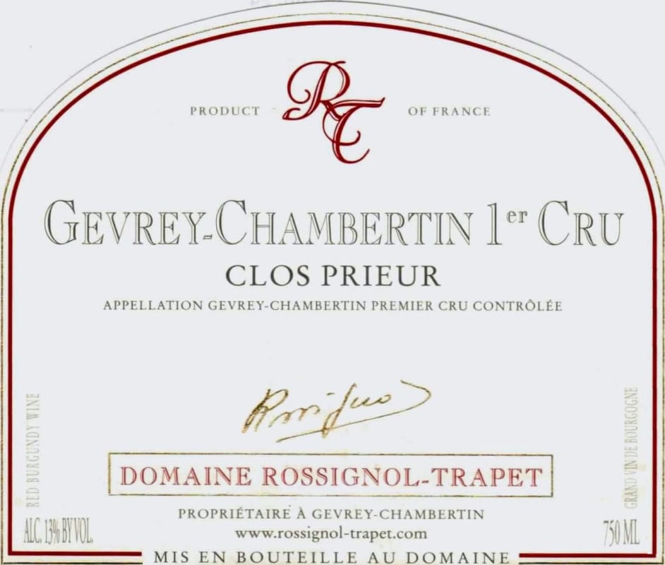Domaine Rossignol-Trapet Gevrey-Chambertin Clos Prieur Premier Cru 2013 Front Label