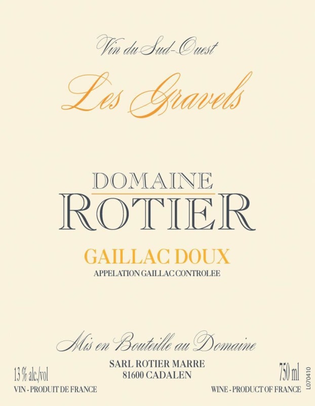 Domaine Rotier Les Gravels Doux Blanc 2014 Front Label