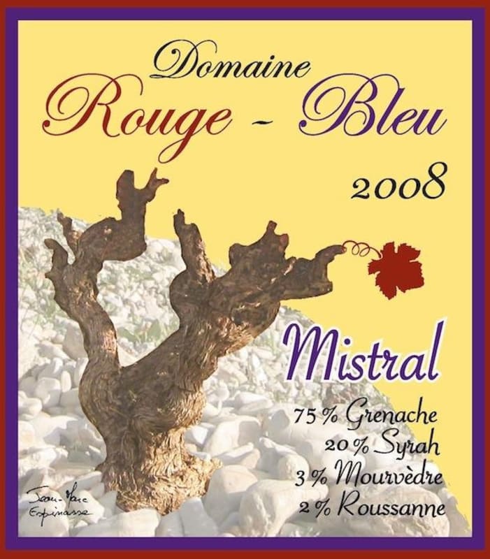 Domaine Rouge-Bleu Cotes du Rhone Mistral 2008 Front Label